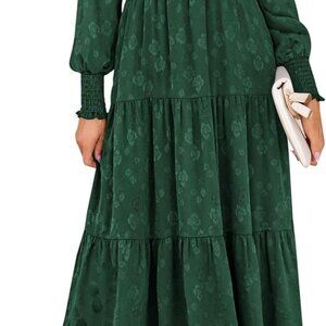 Women's Fall Spring Midi Dress Long Sleeve Floral Smocked Elegant Wedding Guest